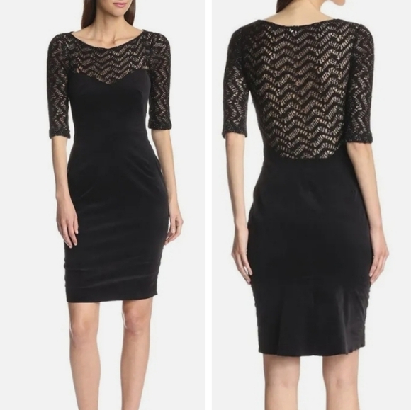 L'AGENCE Dresses & Skirts - L’AGENCE Chevron Metallic Open Knit Yoke Velvet Pencil Dress Black Size 6